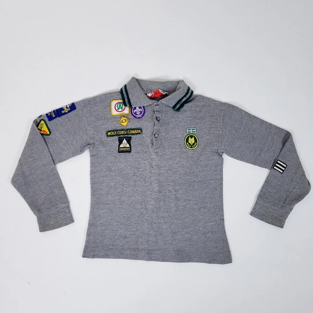 Vintage Authentic Boy Scout Shirt Wolf Cubs Top long sleeve collar badges - Picture 2 of 5